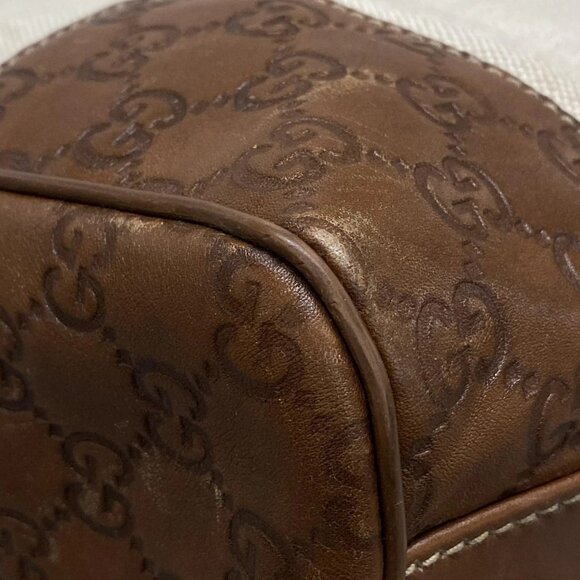 Auth GUCCI Guccissima 161820 Cream Dark Brown Canvas Leather Boston Bag - Picture 9 of 16